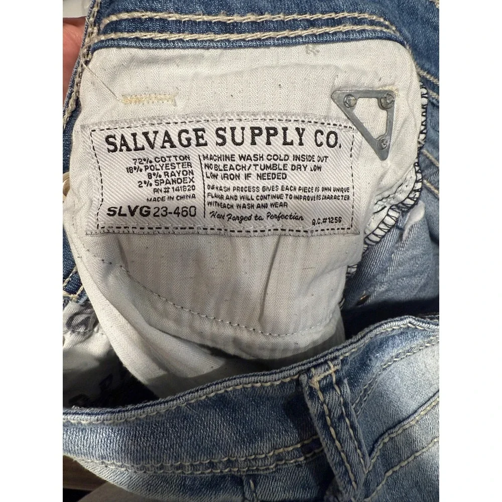 Salvage Mayhem Straight Jeans Men's 31L Blue Denim Stretch Distressed 5‎ Pocket